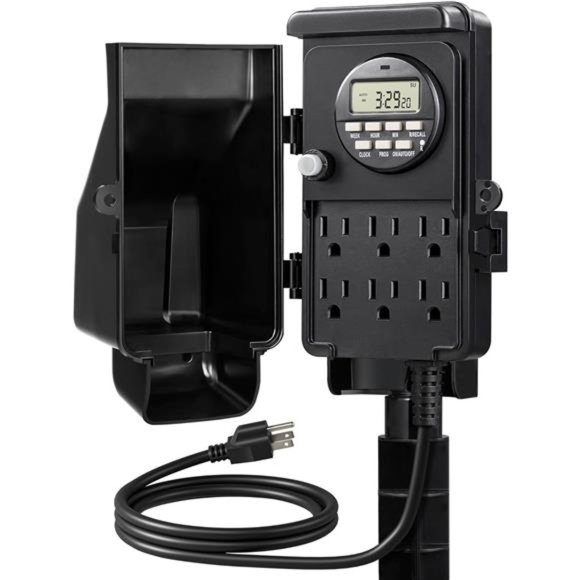 DEWENWILS Outdoor Digital Power Strip Timer, Waterproof 6 Outlet, Black - Picture 1 of 6